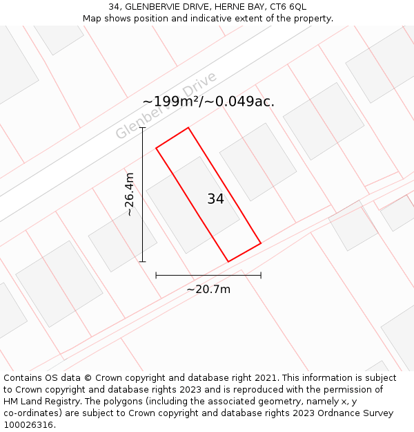 34, GLENBERVIE DRIVE, HERNE BAY, CT6 6QL: Plot and title map