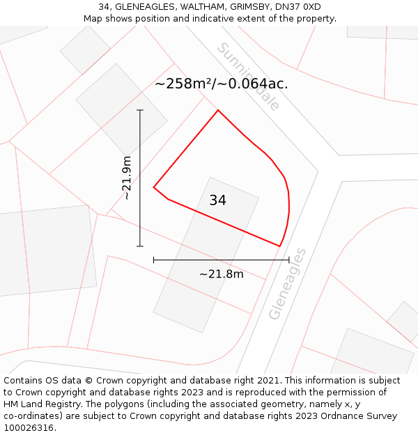 34, GLENEAGLES, WALTHAM, GRIMSBY, DN37 0XD: Plot and title map