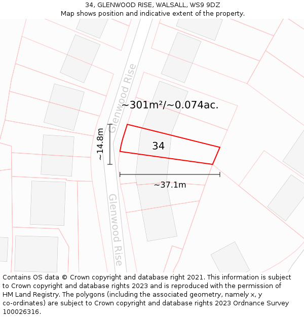 34, GLENWOOD RISE, WALSALL, WS9 9DZ: Plot and title map