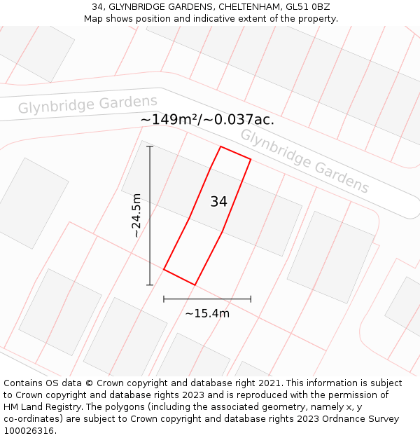 34, GLYNBRIDGE GARDENS, CHELTENHAM, GL51 0BZ: Plot and title map