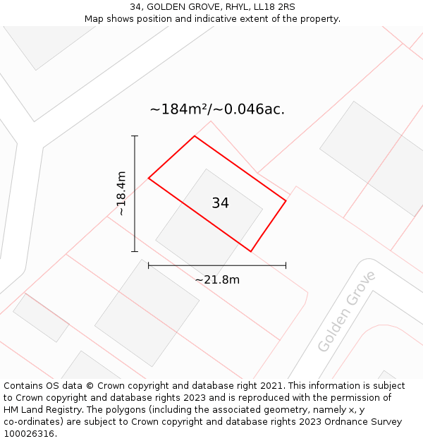 34, GOLDEN GROVE, RHYL, LL18 2RS: Plot and title map