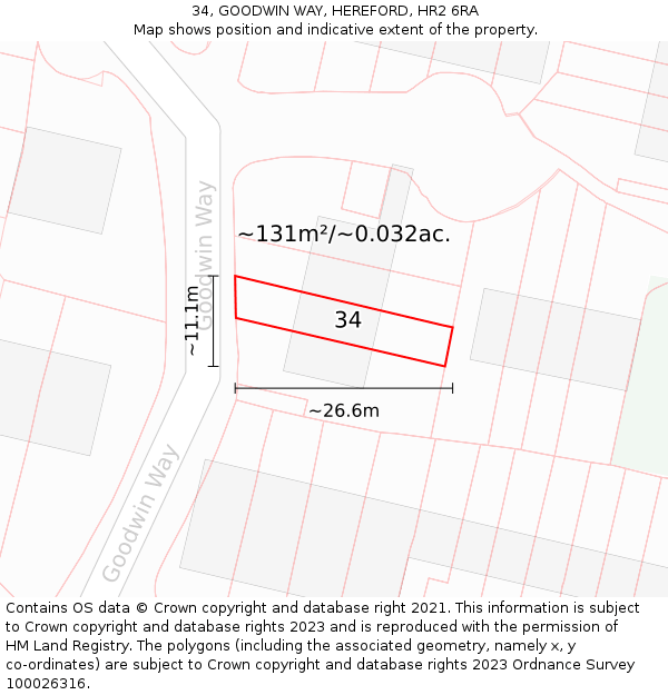 34, GOODWIN WAY, HEREFORD, HR2 6RA: Plot and title map