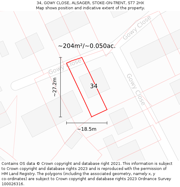 34, GOWY CLOSE, ALSAGER, STOKE-ON-TRENT, ST7 2HX: Plot and title map