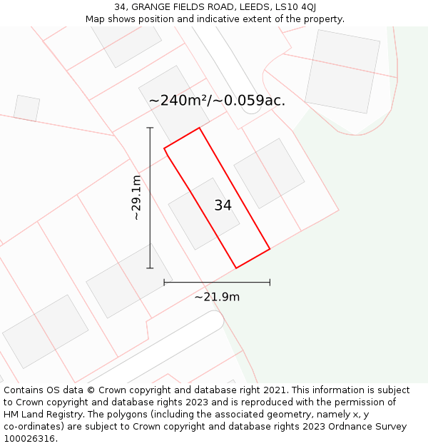 34, GRANGE FIELDS ROAD, LEEDS, LS10 4QJ: Plot and title map