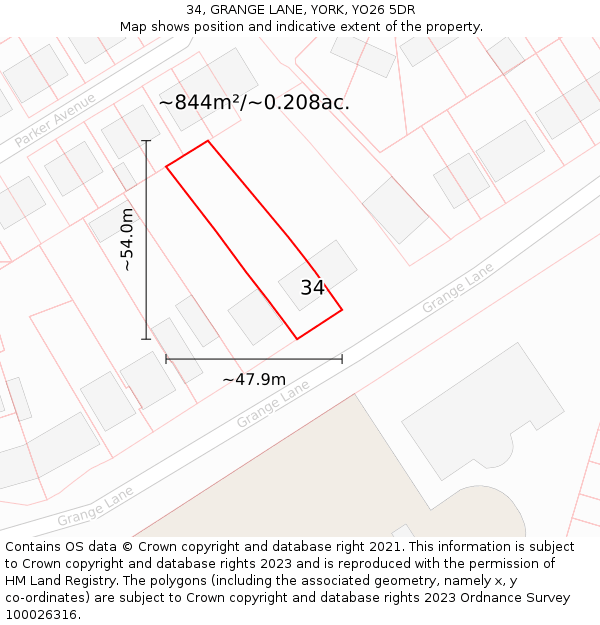 34, GRANGE LANE, YORK, YO26 5DR: Plot and title map