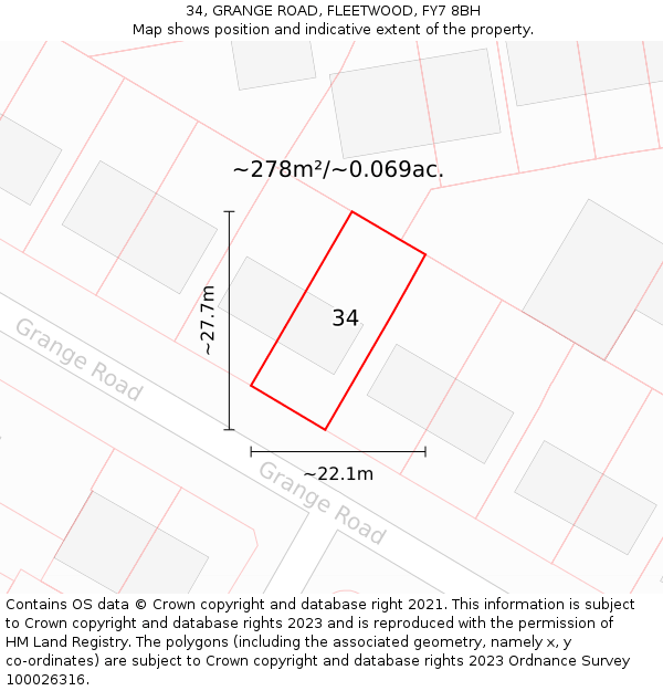 34, GRANGE ROAD, FLEETWOOD, FY7 8BH: Plot and title map