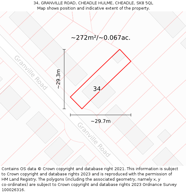 34, GRANVILLE ROAD, CHEADLE HULME, CHEADLE, SK8 5QL: Plot and title map