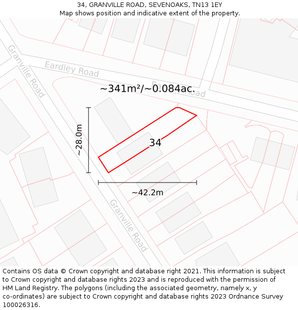 34, GRANVILLE ROAD, SEVENOAKS, TN13 1EY: Plot and title map