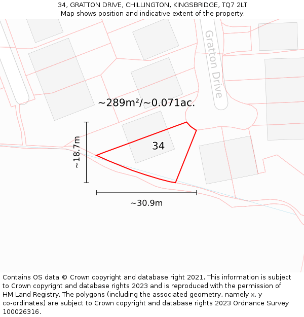 34, GRATTON DRIVE, CHILLINGTON, KINGSBRIDGE, TQ7 2LT: Plot and title map