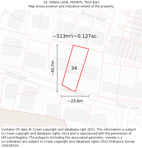 34, GREEN LANE, PENRYN, TR10 8QH: Plot and title map