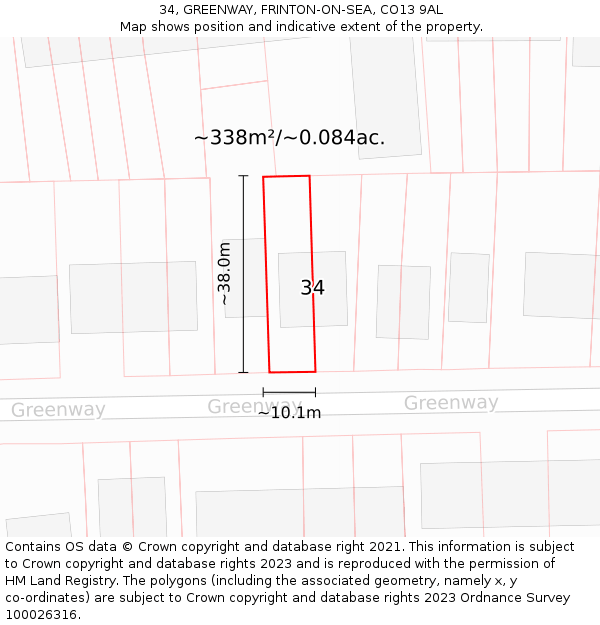 34, GREENWAY, FRINTON-ON-SEA, CO13 9AL: Plot and title map