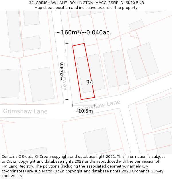 34, GRIMSHAW LANE, BOLLINGTON, MACCLESFIELD, SK10 5NB: Plot and title map