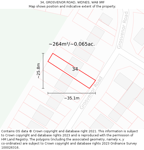 34, GROSVENOR ROAD, WIDNES, WA8 9RF: Plot and title map