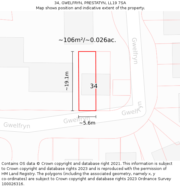 34, GWELFRYN, PRESTATYN, LL19 7SA: Plot and title map