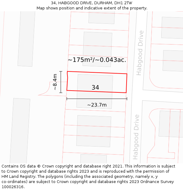 34, HABGOOD DRIVE, DURHAM, DH1 2TW: Plot and title map