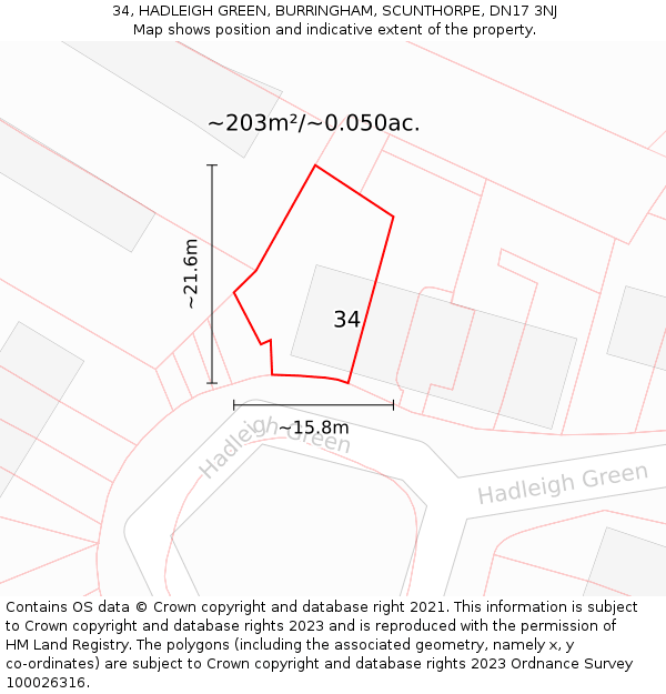 34, HADLEIGH GREEN, BURRINGHAM, SCUNTHORPE, DN17 3NJ: Plot and title map