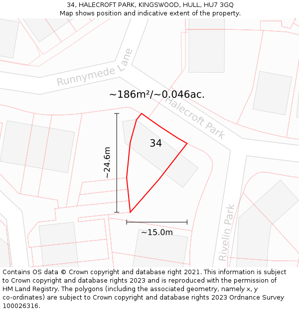 34, HALECROFT PARK, KINGSWOOD, HULL, HU7 3GQ: Plot and title map