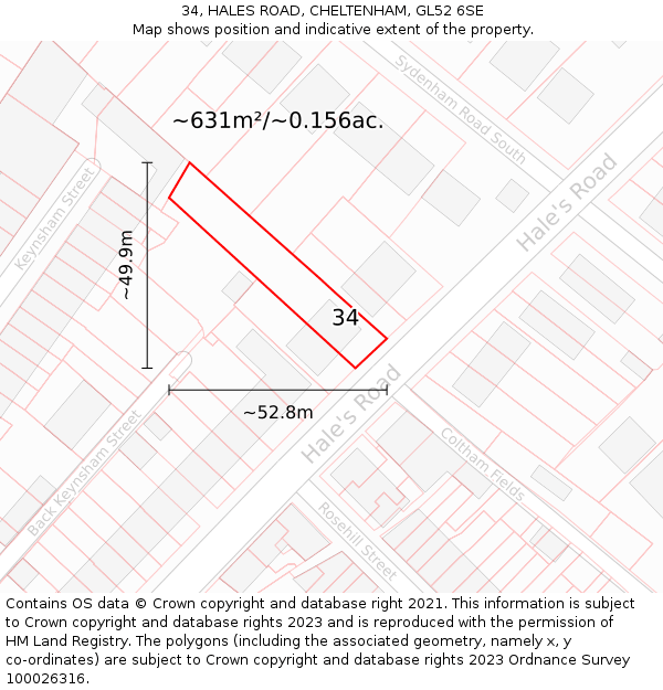 34, HALES ROAD, CHELTENHAM, GL52 6SE: Plot and title map