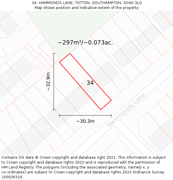 34, HAMMONDS LANE, TOTTON, SOUTHAMPTON, SO40 3LG: Plot and title map