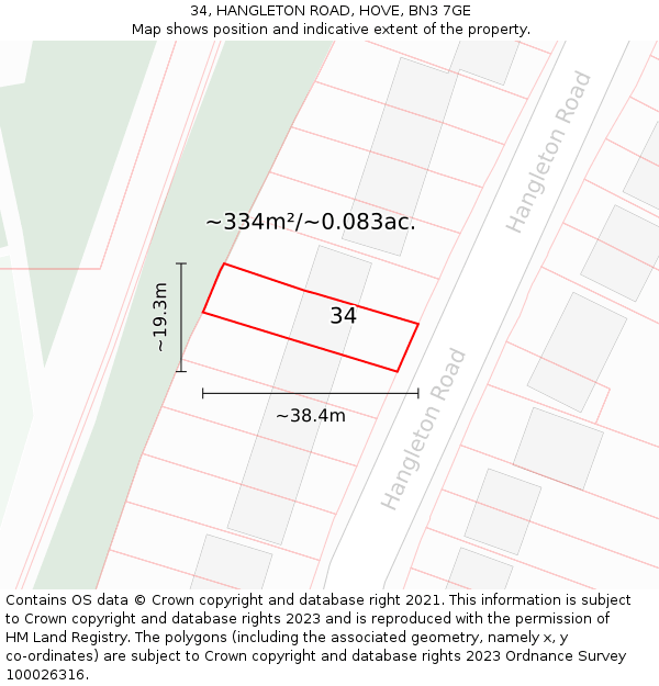 34, HANGLETON ROAD, HOVE, BN3 7GE: Plot and title map