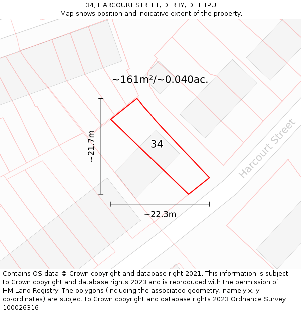 34, HARCOURT STREET, DERBY, DE1 1PU: Plot and title map