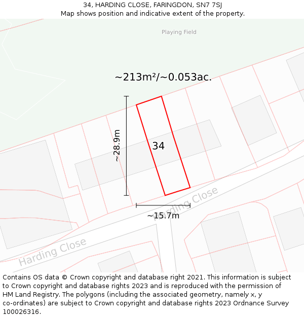 34, HARDING CLOSE, FARINGDON, SN7 7SJ: Plot and title map