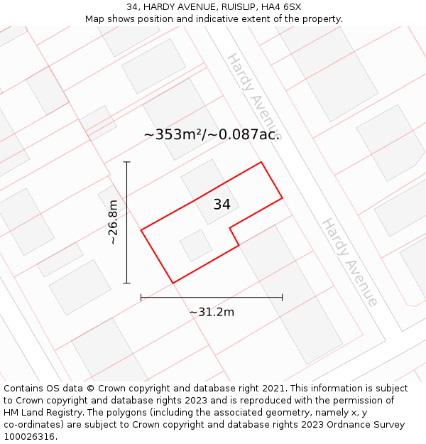 34, HARDY AVENUE, RUISLIP, HA4 6SX: Plot and title map