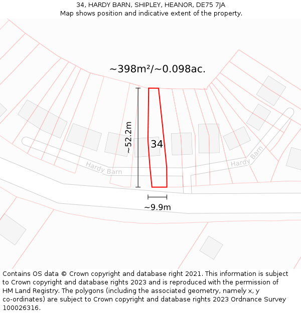 34, HARDY BARN, SHIPLEY, HEANOR, DE75 7JA: Plot and title map