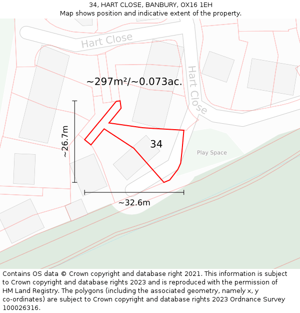 34, HART CLOSE, BANBURY, OX16 1EH: Plot and title map