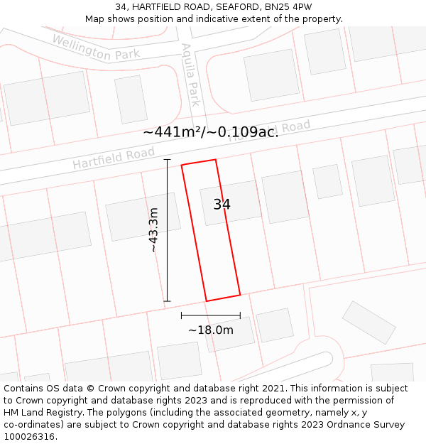 34, HARTFIELD ROAD, SEAFORD, BN25 4PW: Plot and title map