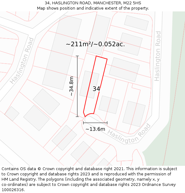 34, HASLINGTON ROAD, MANCHESTER, M22 5HS: Plot and title map