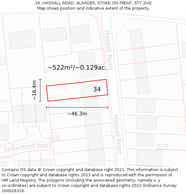 34, HASSALL ROAD, ALSAGER, STOKE-ON-TRENT, ST7 2HQ: Plot and title map