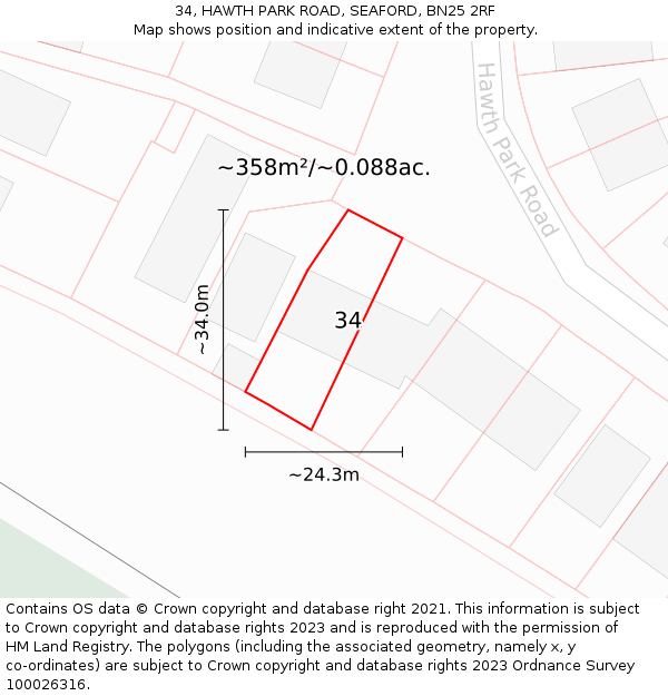 34, HAWTH PARK ROAD, SEAFORD, BN25 2RF: Plot and title map