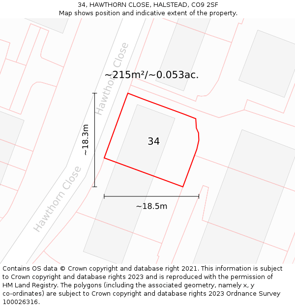 34, HAWTHORN CLOSE, HALSTEAD, CO9 2SF: Plot and title map