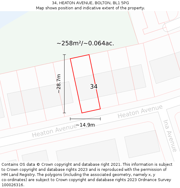 34, HEATON AVENUE, BOLTON, BL1 5PG: Plot and title map