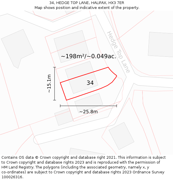 34, HEDGE TOP LANE, HALIFAX, HX3 7ER: Plot and title map