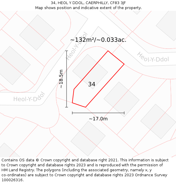 34, HEOL Y DDOL, CAERPHILLY, CF83 3JF: Plot and title map