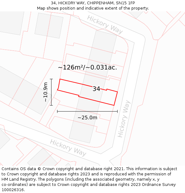 34, HICKORY WAY, CHIPPENHAM, SN15 1FP: Plot and title map