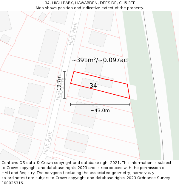 34, HIGH PARK, HAWARDEN, DEESIDE, CH5 3EF: Plot and title map