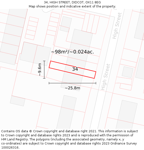 34, HIGH STREET, DIDCOT, OX11 8EG: Plot and title map