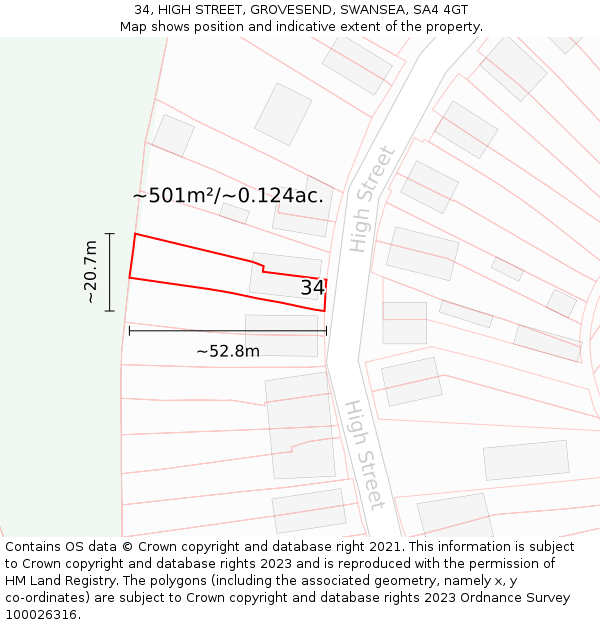 34, HIGH STREET, GROVESEND, SWANSEA, SA4 4GT: Plot and title map