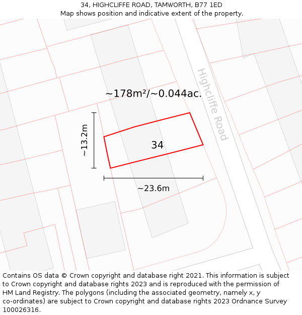 34, HIGHCLIFFE ROAD, TAMWORTH, B77 1ED: Plot and title map