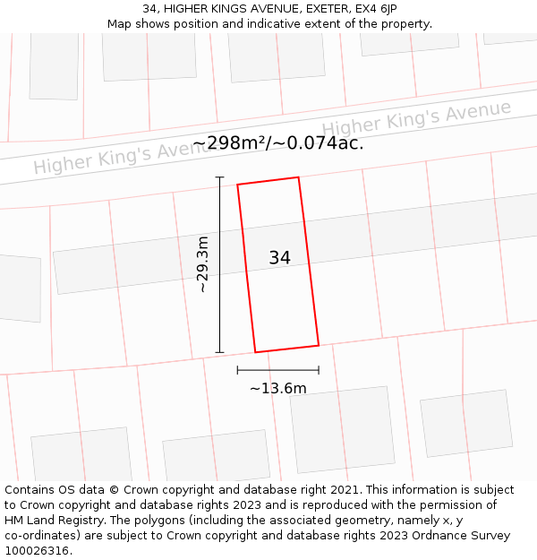 34, HIGHER KINGS AVENUE, EXETER, EX4 6JP: Plot and title map