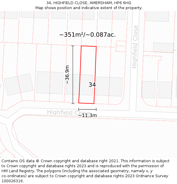 34, HIGHFIELD CLOSE, AMERSHAM, HP6 6HG: Plot and title map