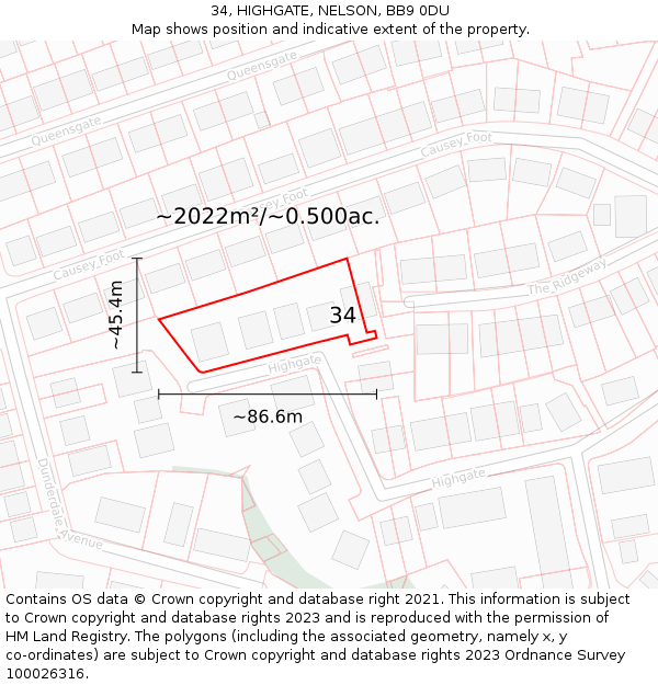 34, HIGHGATE, NELSON, BB9 0DU: Plot and title map