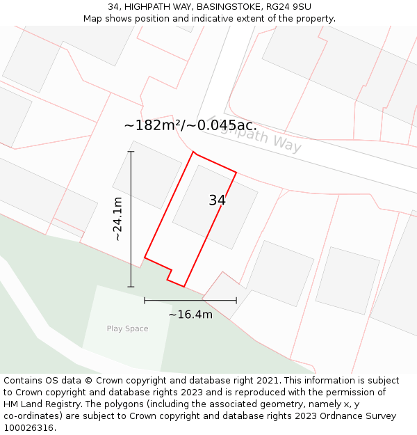 34, HIGHPATH WAY, BASINGSTOKE, RG24 9SU: Plot and title map