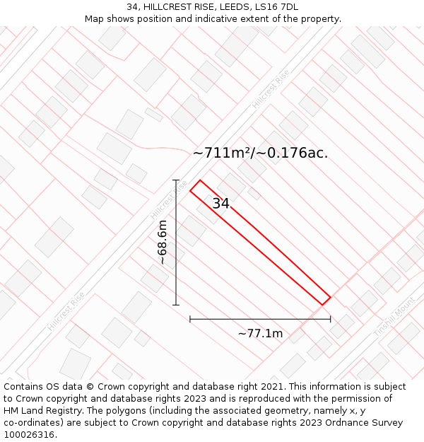 34, HILLCREST RISE, LEEDS, LS16 7DL: Plot and title map