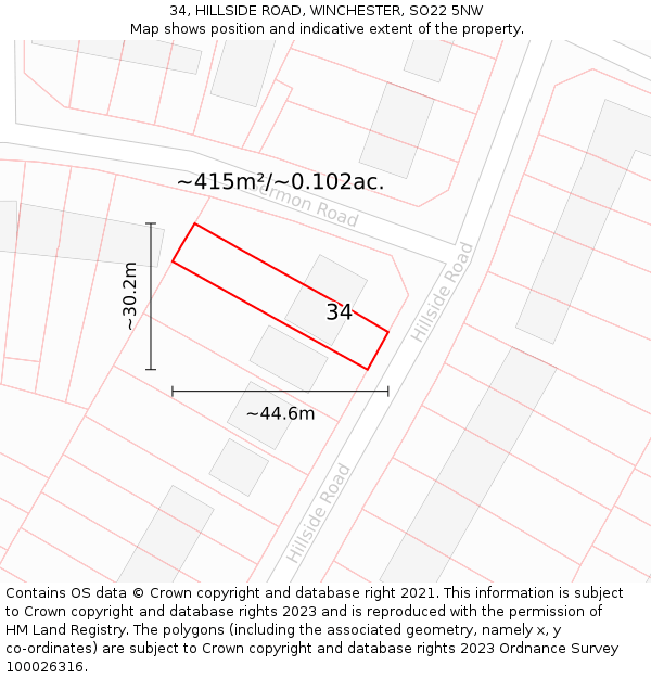 34, HILLSIDE ROAD, WINCHESTER, SO22 5NW: Plot and title map