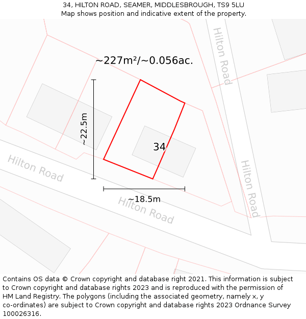 34, HILTON ROAD, SEAMER, MIDDLESBROUGH, TS9 5LU: Plot and title map