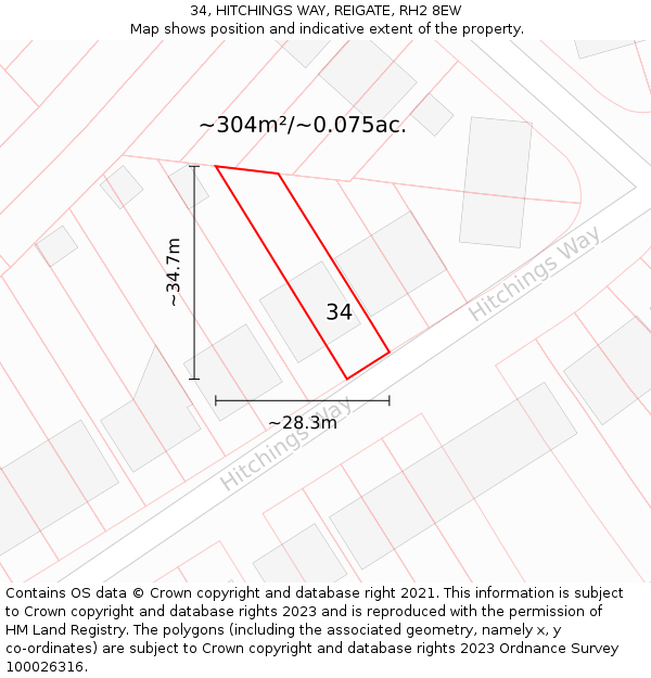 34, HITCHINGS WAY, REIGATE, RH2 8EW: Plot and title map